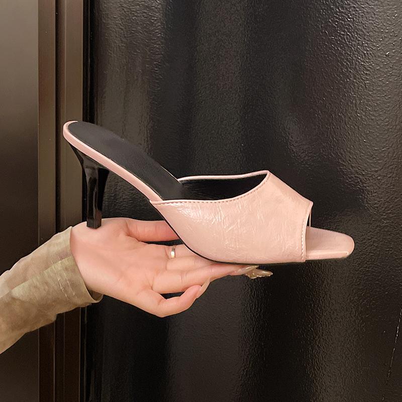Fashion French Women's High Heel 5 Cm Open-toe Fairy Style Slim Heel Cool Slippers 2025 New Style