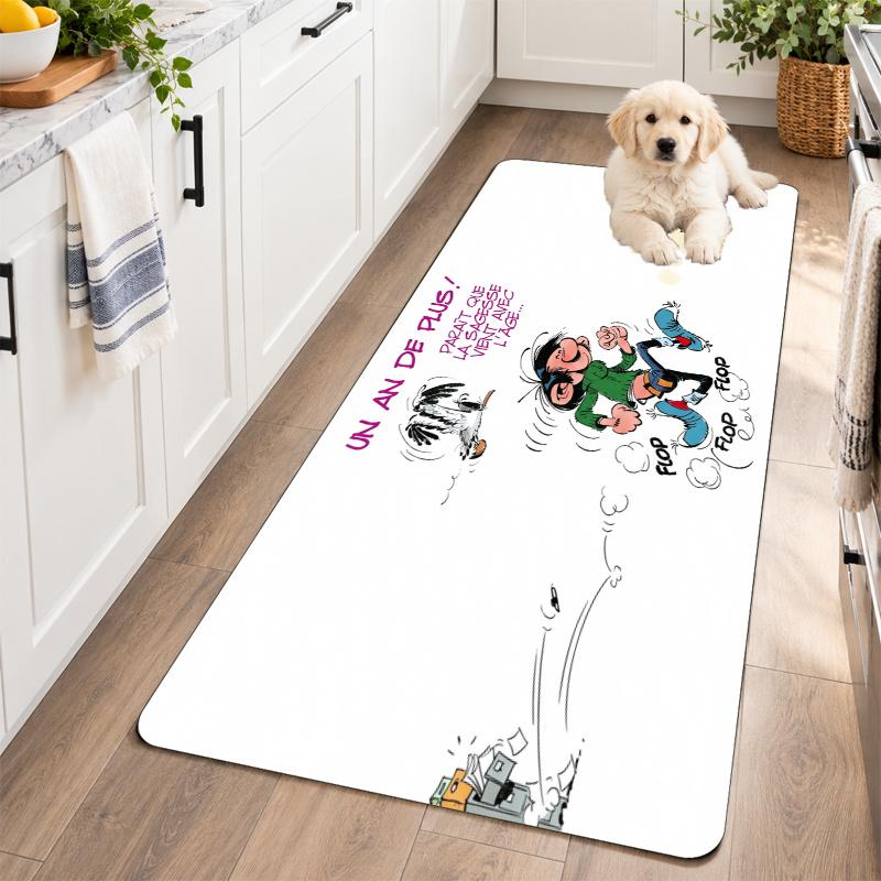 Flannel Kitchen Mat Gaston Lagaffe Soft Area Rug Non Slip Floor Carpet Home Decoration