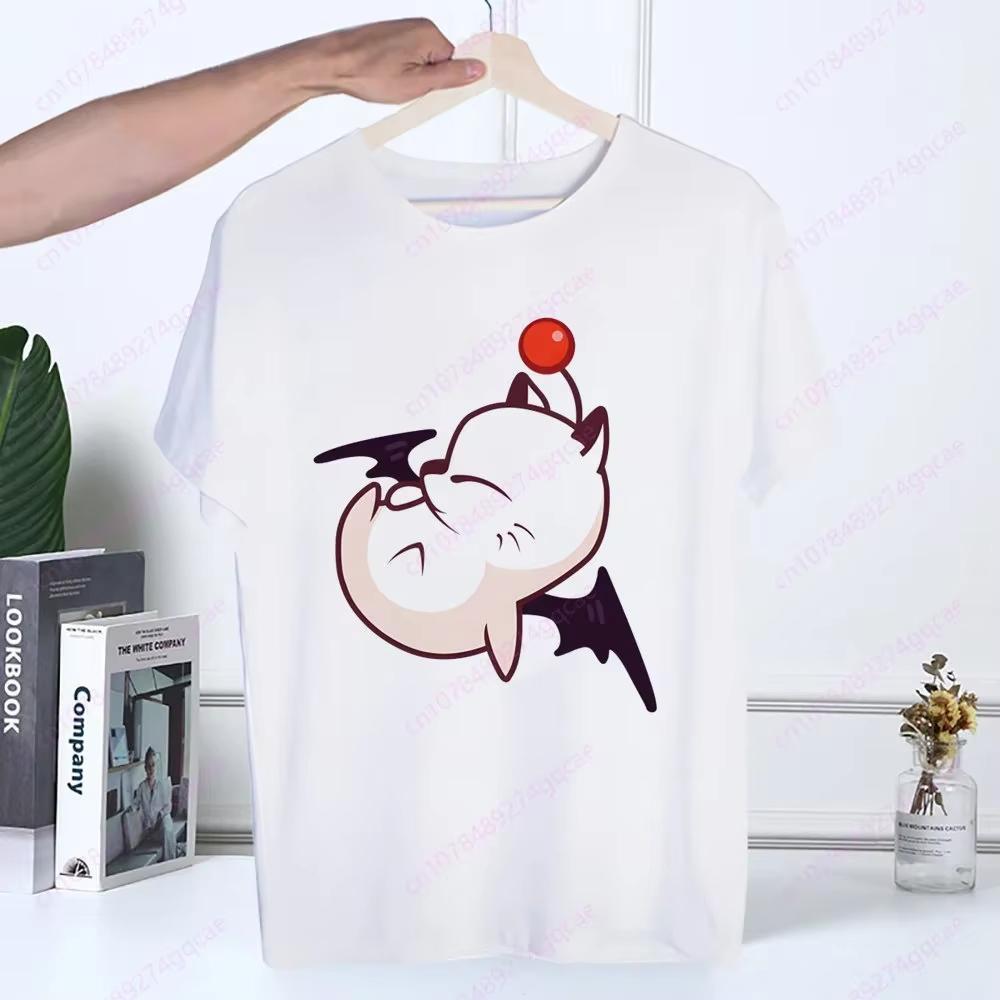 Final Fantasy Anime Shinra Schulmädchen T-Shirt Sommermode Herren T-Shirt Lässig Weiß Lustiger Cartoon-Druck Hip Hop Oberteile T-Shirt