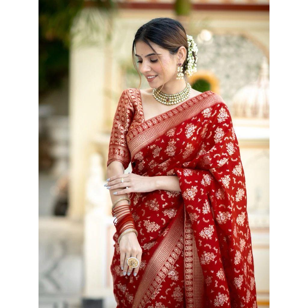 Stylish Wedding Sarre for Women ,Blouse (Need To Be Stitched As Per Size And Fit)