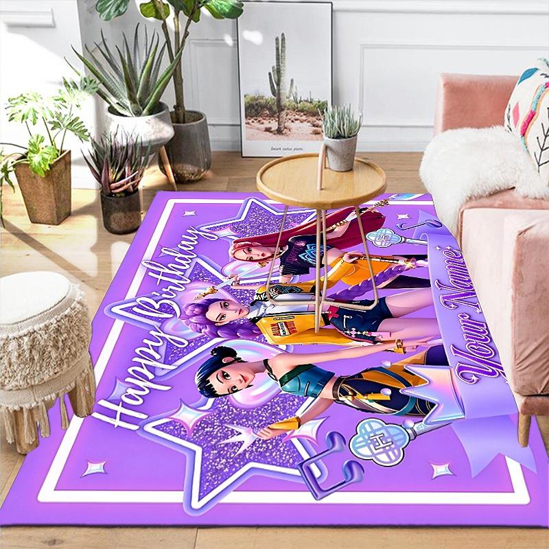 Custom 1Pc Anime Girl Birthday Celebration Flannel Personalized Rug Non Slip Floor Mat Soft Carpet for Living Bedroom Office Home Decor Gift