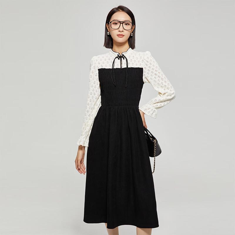 

Women s Lace Patchwork Long Sleeve Midi Dress M