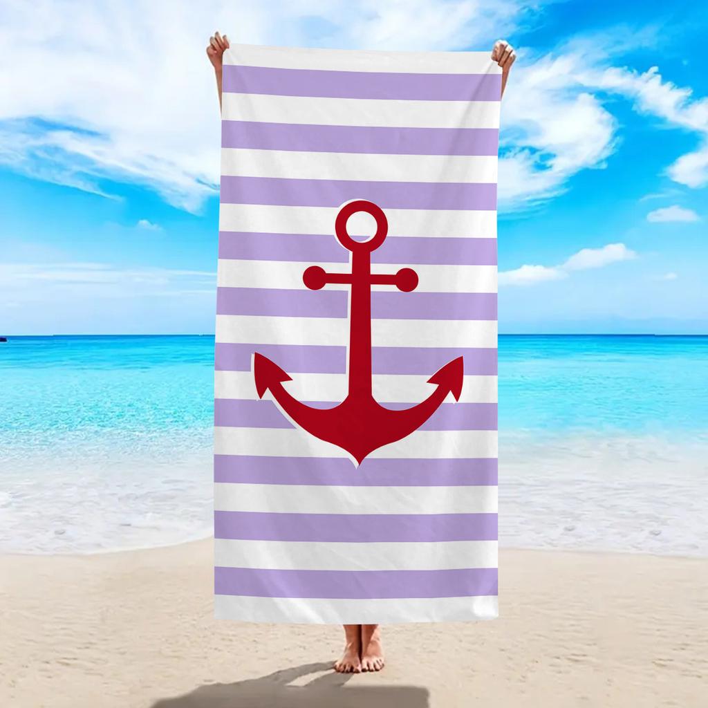 1pc Ultra-fine Fiber Colored Striped Boat Anchor Printed Beach Towel Suitable for Camping, Beach, Swimming Essential Beach Towel