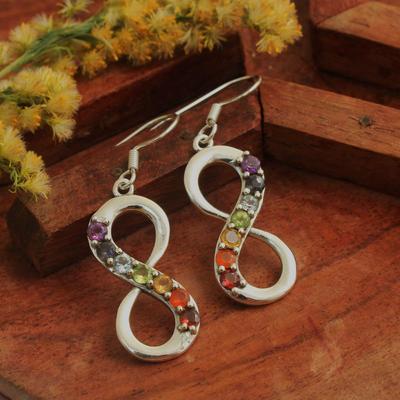 Massiver 925 Sterling Silber 7 Stein Chakra Infinity Ohrring Frauen Schmuck
