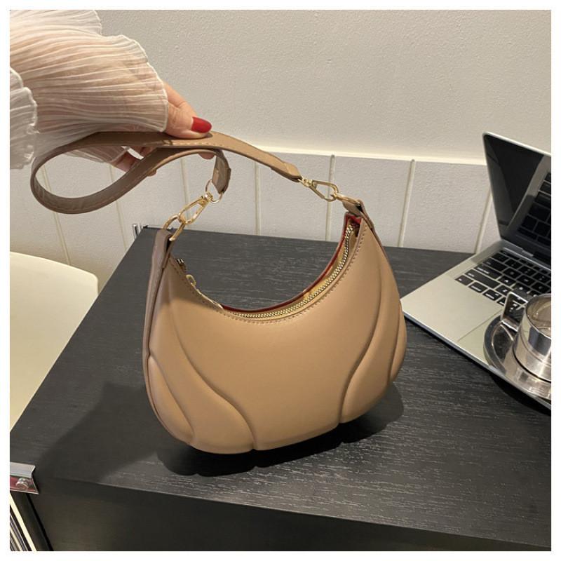 Simple Solid Color Croissant Shaped Women Casual Shoulder Bag For Daily Use