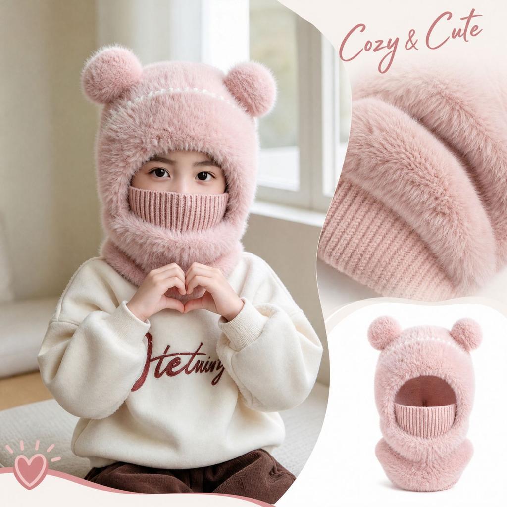 Kids Versatile Windproof Plush Knit Hat for Boys and Girls Winter Outdoor Wear