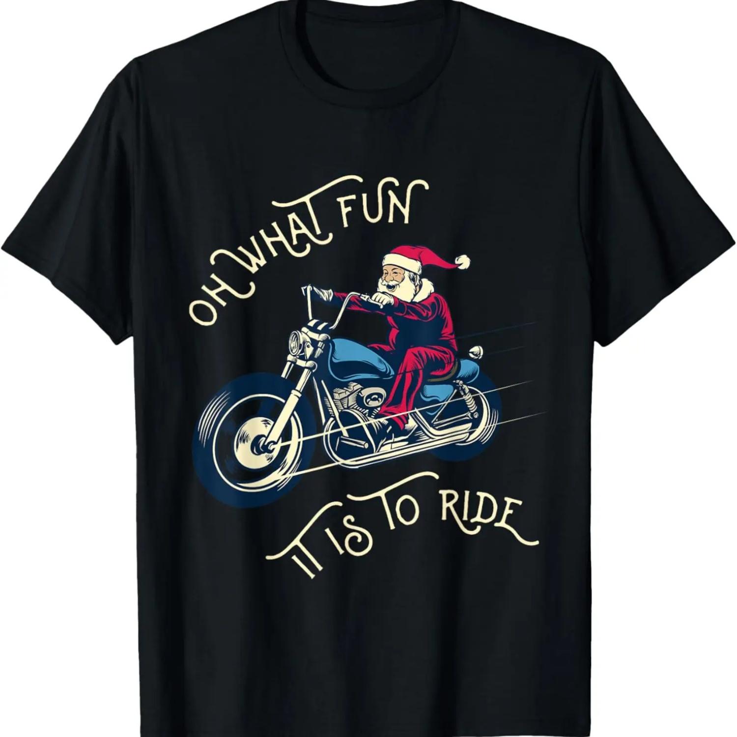 Biker Santa Motorcycle Fan Merry Christmas Holiday Tshirt T-Shirt S