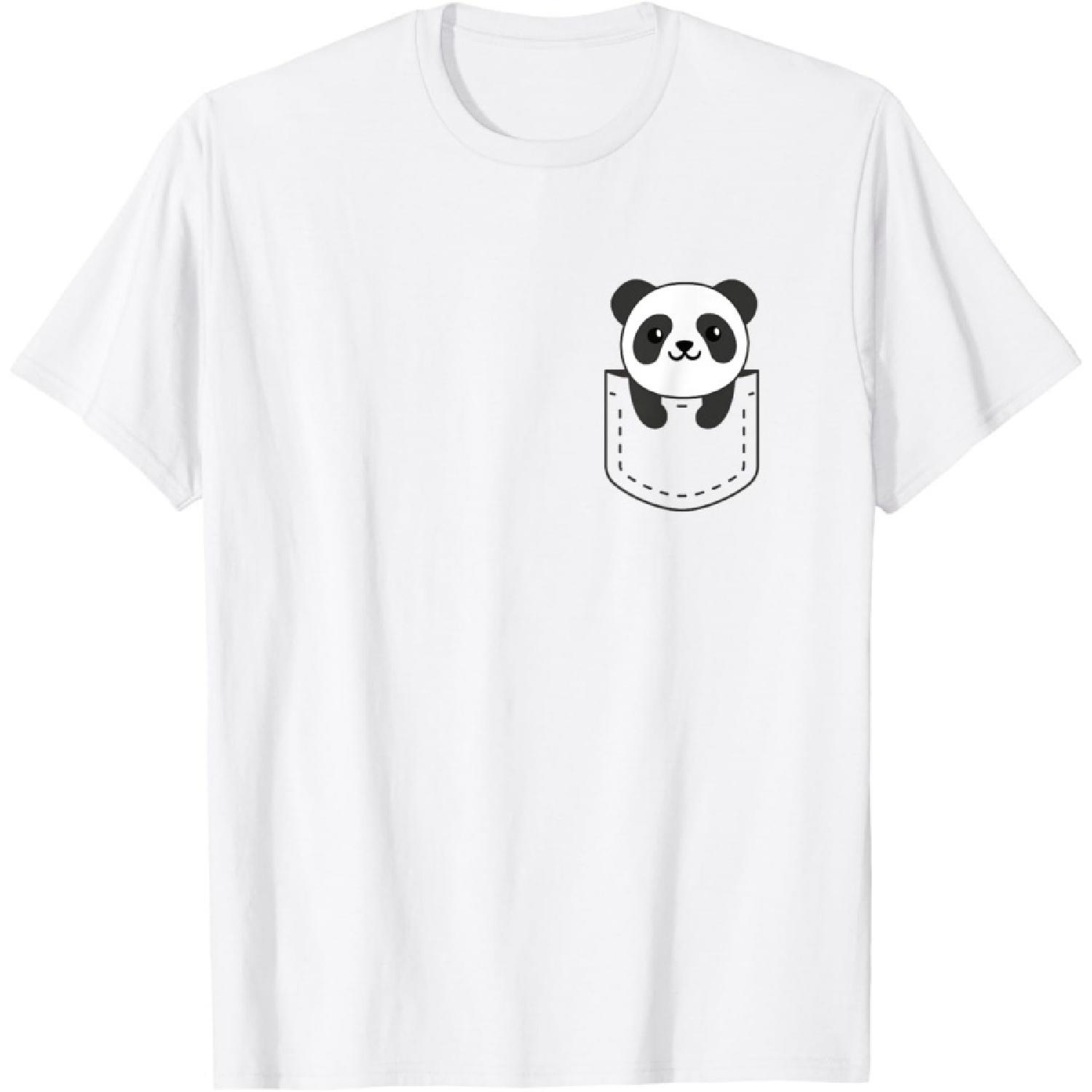 Panda In Pocket Funny Pandas In Breast Pocket Cute Panda T-Shirt S