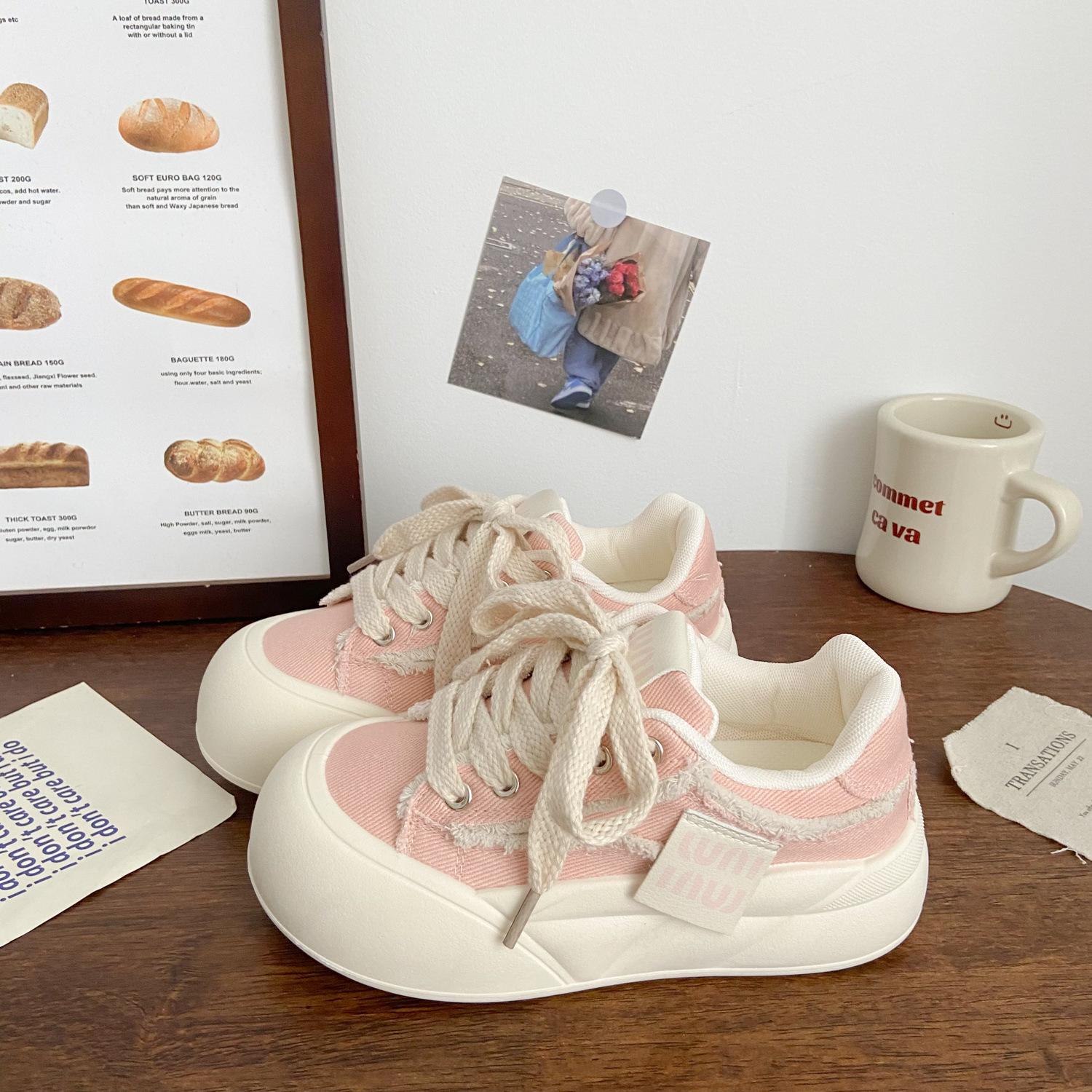 

Платформенные белые женские туфли 2025 новая летняя дышащая парусиновая обувь спортивные туфли-хлебцы прилив японские студенты круглый носок 35 розовый