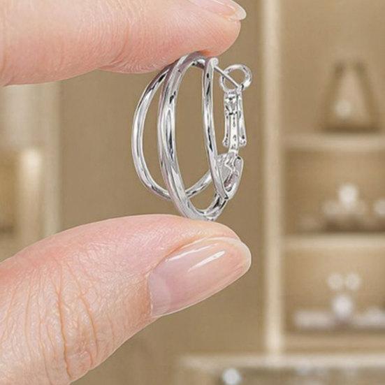 1 Pair Gold/Silver Hoop Earrings for Women, Chunky Triple Split Hoop Earrings, Multi Hoop Statement