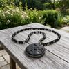 Rhinestone & Amber Beaded Frosted Ceramic Sweater Necklace