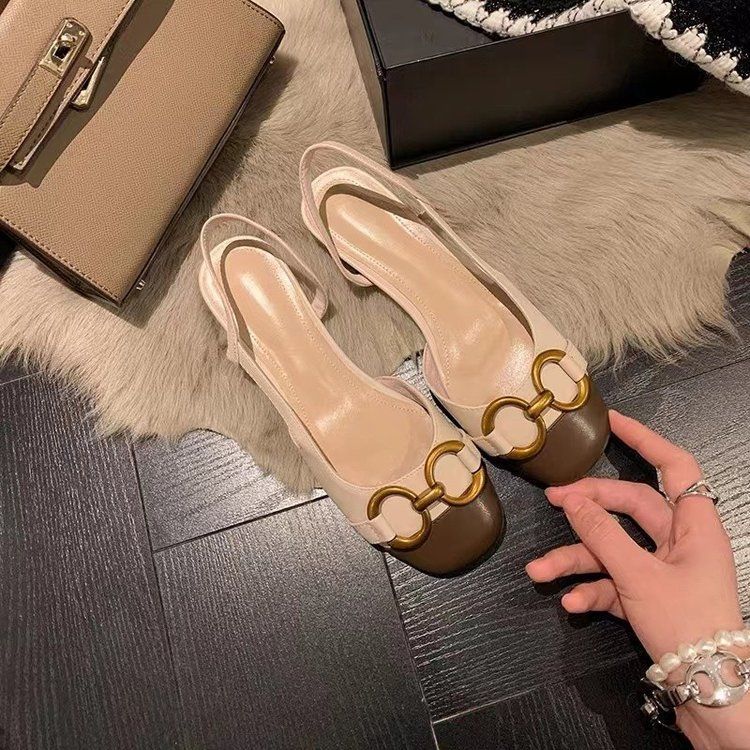 ins shows temperament! Metal buckle small fragrant wind bag head sandals women's flat French retro color matching empty single shoes tide