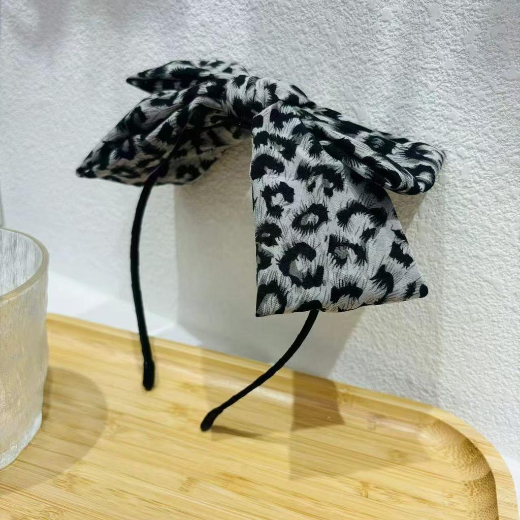 1pc New Leopard Print Big Bow Headband for Women, High-end Rear Skull Headpiece Hair Clip Decoration