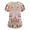 Women's Cute Printed Work Clothes V-neck Double Layer Pockets Basic Short Sleeve Top Pullover Valentines