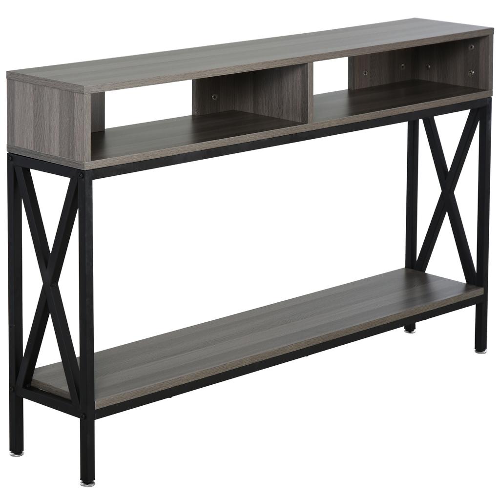 Console Table, Entryway Table with 3 Compartments, Metal Frame, Adjustable Feet for Living Room, Hallway, Grey