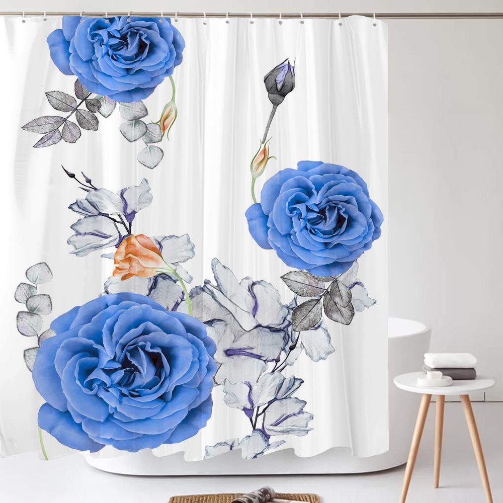 Watercolor Red Flower Shower Curtain Flowers and Plants Waterproof Polyester Bath Curtain For Bathroom Home Decor Accessories