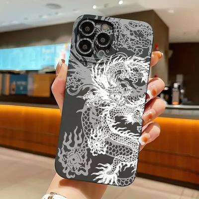 Handyhülle mit weißem Drachenmuster für iPhone 15 14 13 12 11 Pro Max XS X XR 7 8 Plus SE 2020 Stoßfest Matte Weiche Silikonhülle