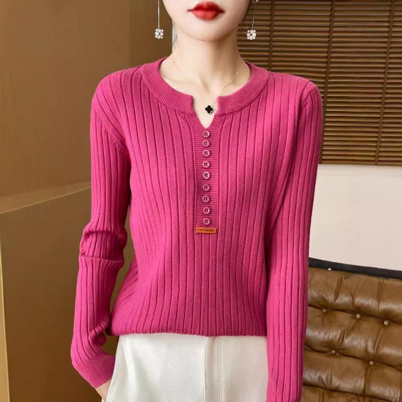 Autumn and Winter New Knitted Pullover with Buckle Draw Inside with Regular Round Neck Long-sleeved Bottomed Velvet Shirt