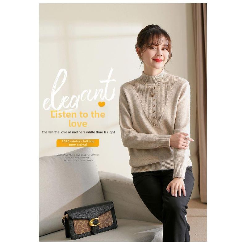Autumn and winter women's new warm half-high collar base shirt, mother's wear, knitted thick sweater