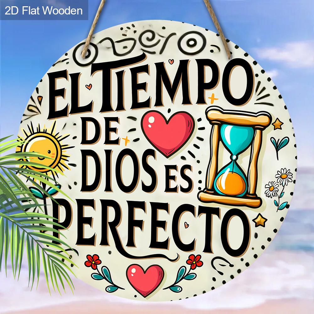 Spanish Bible Scriptures Wooden Sign - Round Ornament for Front Door, Wall, Room Hanging Decor - Ideal Home Hanging Ornament