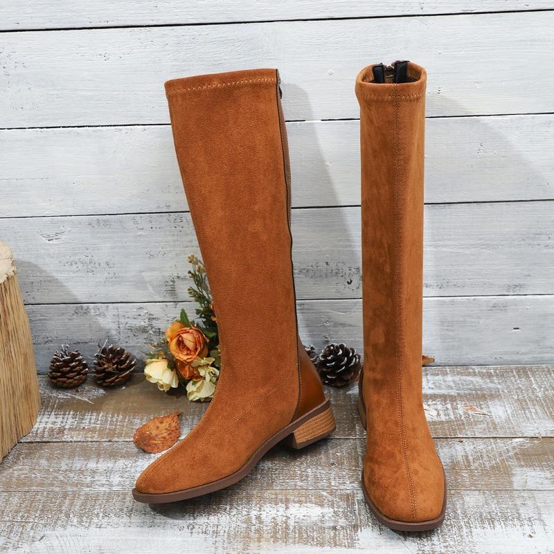 Fashion Patchwork High Boots Simple Brown Long Boots 2024 Shoes for Women Autumn Winter New Round Toe Women's Knee-High Boots