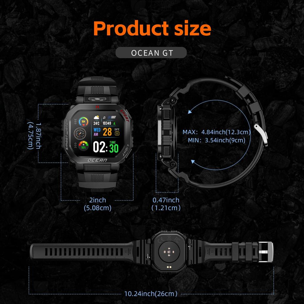 LOKMAT Ocean GT Wasserdichte Robuste Outdoor Smartwatch Taschenlampe Uhr Unisex Fitness Tracker Touchscreen Herzfrequenzmesser