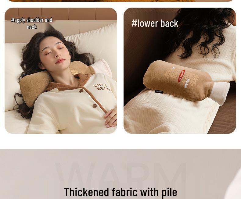 Large Plush-covered Hot Water Bottle with Waist Support and Thickened Rubber Hand Warmer Bag
