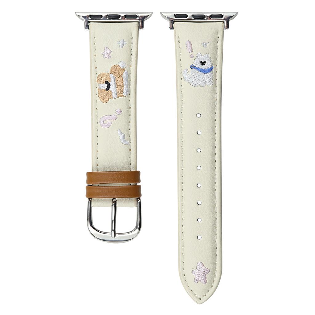 Lederarmband für Apple Watch Serie 10 9 8 7 SE 6 5 4 3 2 1 42mm 41mm 40mm 38mm Katzenstickerei Verstellbares Band