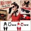 Kostüm Retro Party Outfit Set mit Stirnband Schal Brille Handschuhe Accessoires, 1208