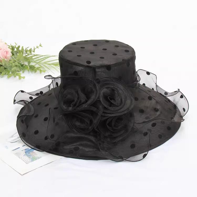 2025Newest Hot Fashion 1Pcs Mesh Ruffles Flower Women Kentucky Derby Wide Brim Wedding Church Occasional Organza Sun Hat