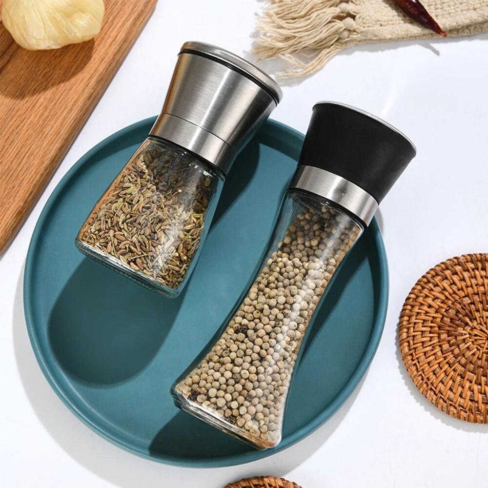 Stainless Steel Mill Pepper/Salt/Spice Grinder Kitchen Supplies Spices Glass Storage Container Pepper Mill Kitchen Gadgets Tools