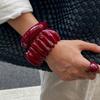 Personality Trend Wine Red Geometric Circular Arc Shape Opening Bangles Wide Smooth Surface Elastic Bracelets for Women Jewelry