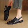 Weiche Leder Griechische Sandalen Frau Retro Runde Geschlossene Zehe Slingback Schuhe Sommer Cut-Out Schnalle Riemen Flache Zapatos