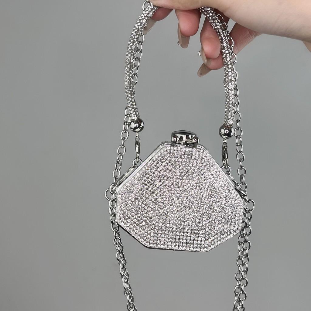 Acylic Mini Doublesided Diamond Clutch With Heart And Lock Buckle For Daily Street Style