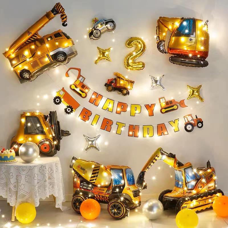 1st Birthday Construction Vehicle Balloon Set: 3D Party Decoration