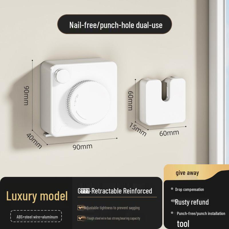 Punch-Free Indoor Retractable Clothesline: Invisible German Steel Wire for Balcony and Bathroom Drying