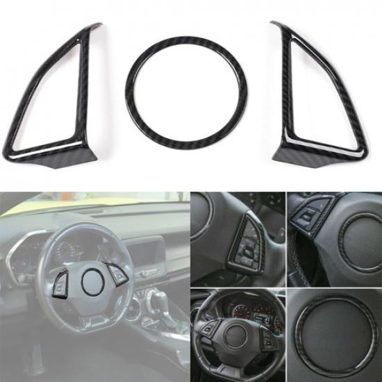 Carbon Fiber Interior Steering Wheel Cover Trim Frame For Chevy Camaro 2017+
