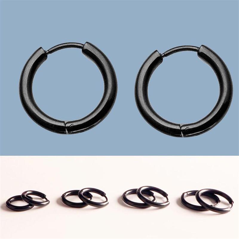 1PC Stainless Steel 10/12/16mm Antiallergic Simple Punk Circle Earrings for Women Men Jewelry Gift
