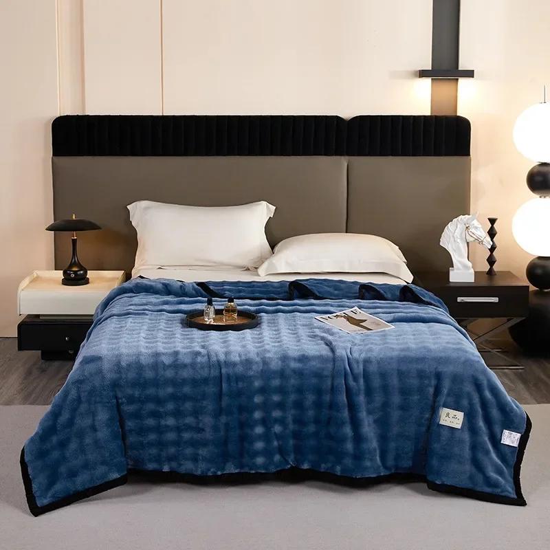 Soft Blankets Fluffy for Bed Cute Bubble Thick Throw Warm Winter Blanket Queen Size White Rabbit Plush Comfortable Sofa Blanket