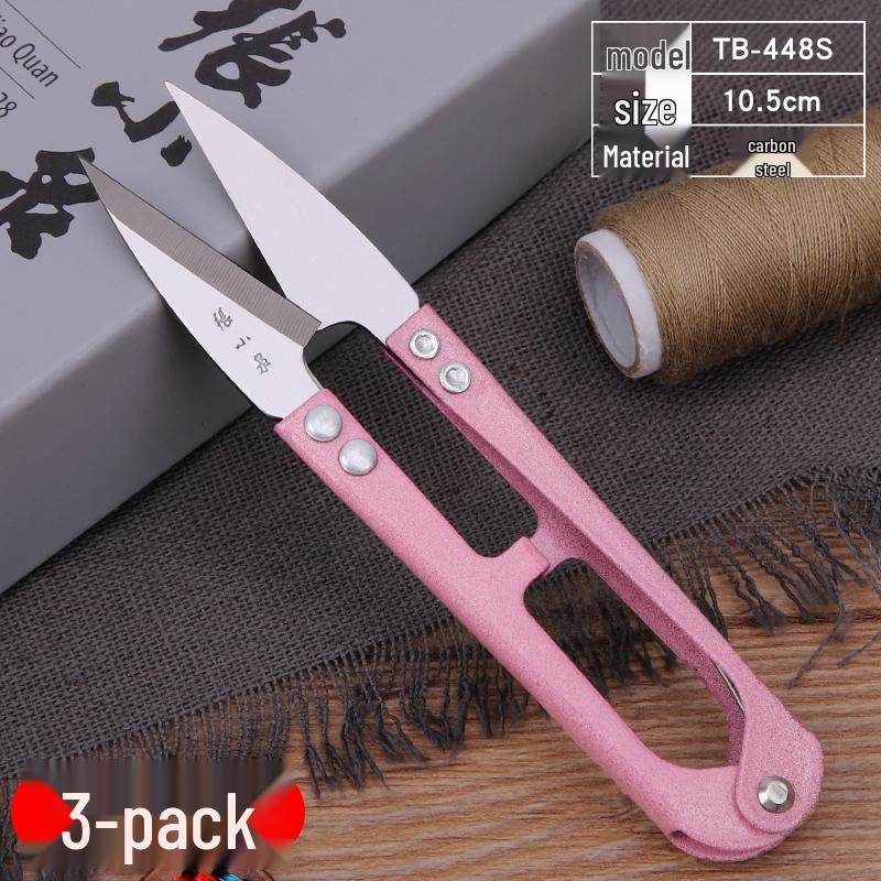 Large Carbon Steel U-Shaped Yarn Scissors for Thread Trimming, Spring-Loaded Cross-Stitch Scissors