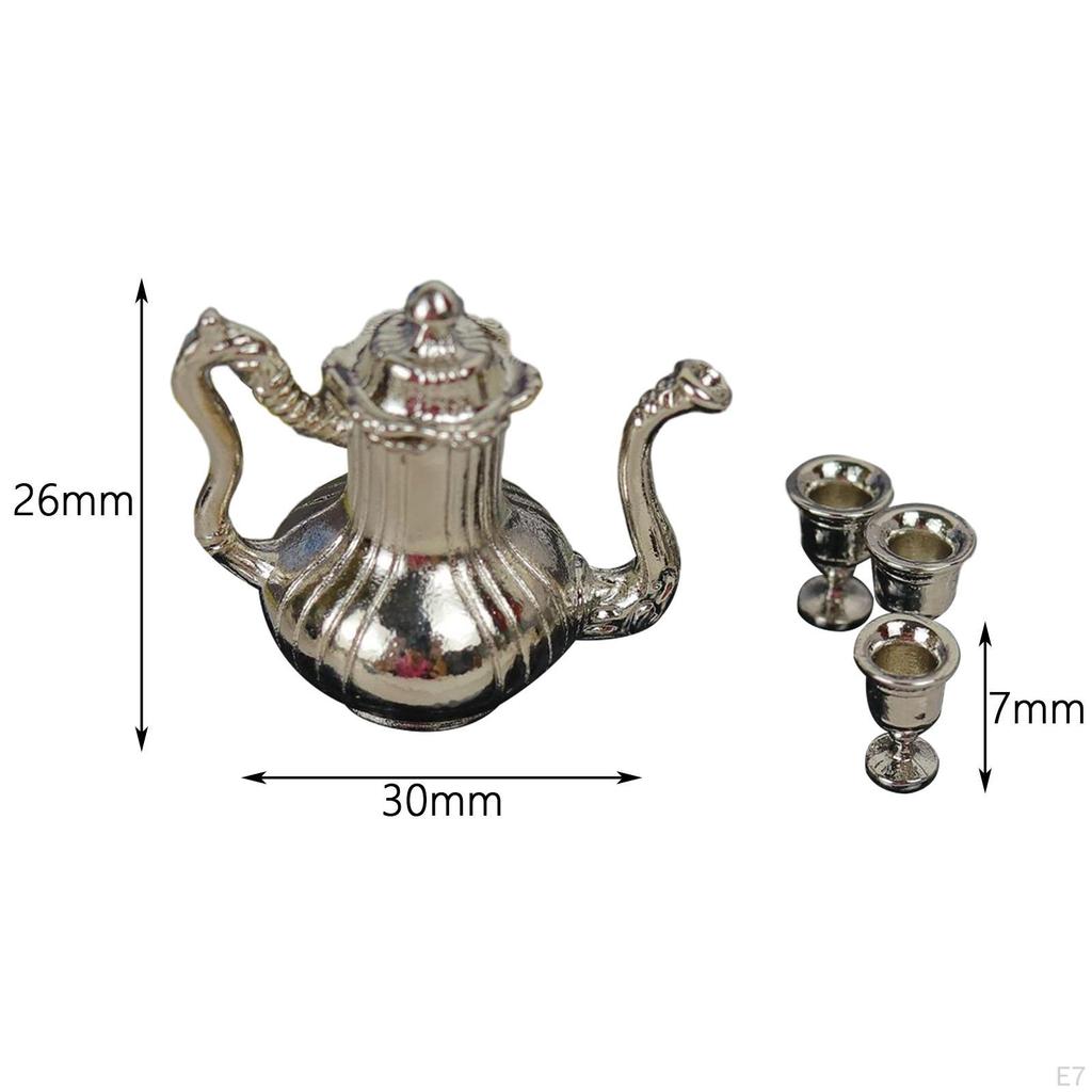 1/12 Dollhouse Miniature Flagon Room Kitchen Appliance Craft Dioramas Mini Metal with Cups