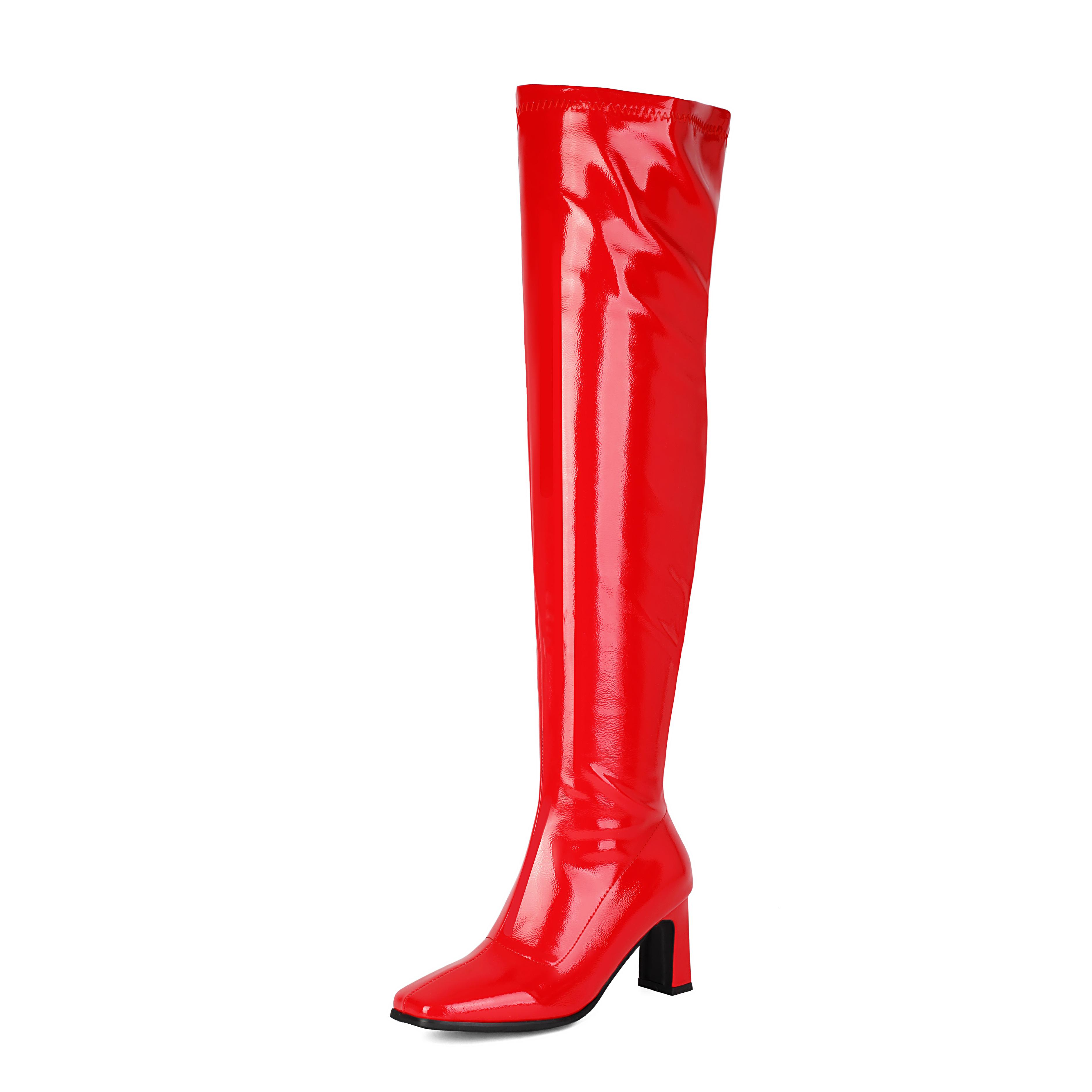 

Women s high-heeled boots, sexy European and American style, simple thick heel square head solid color large size boots 36 красный