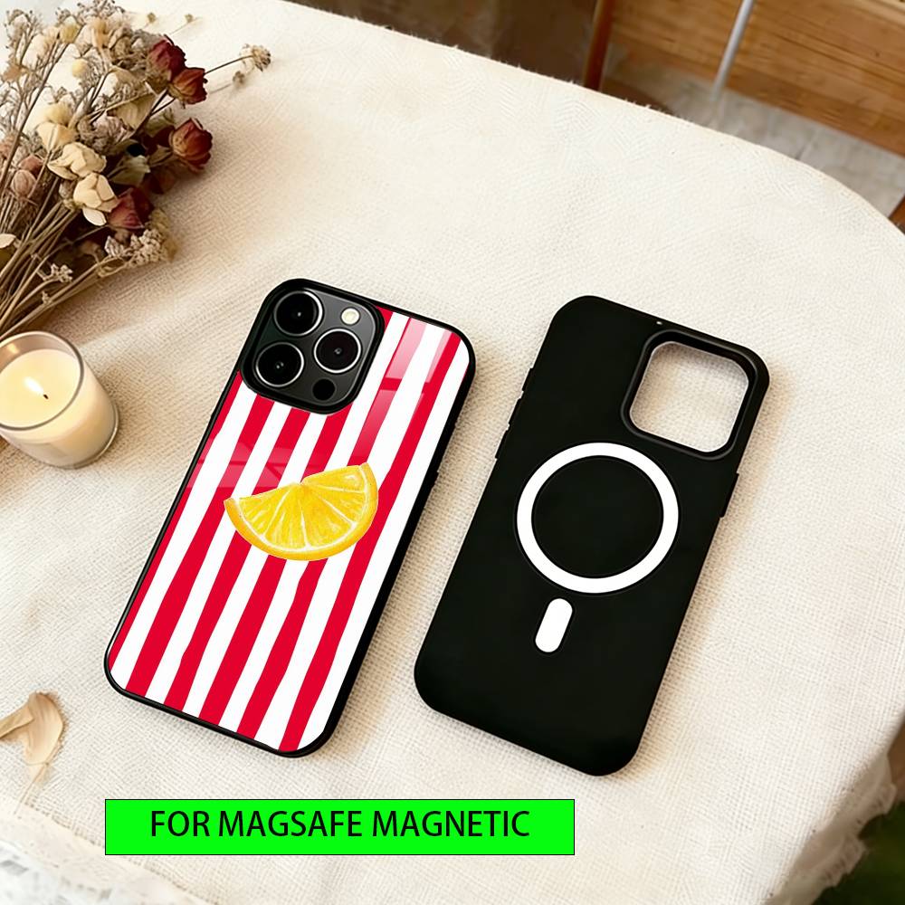 Lemon Cool Stripe Pattern Phone Case For iPhone17,16,15,14,13,12,11 Plus,Pro Magnetic with Magsafe Wireless Charging