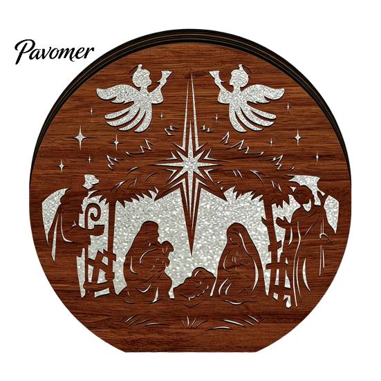 Christmas Gift for Kids 3D Wooden LED Night Light, Hollow Carved Tabletop Decor Warm Light Lamp with Glow, Festive Holiday Home And Office Decoration