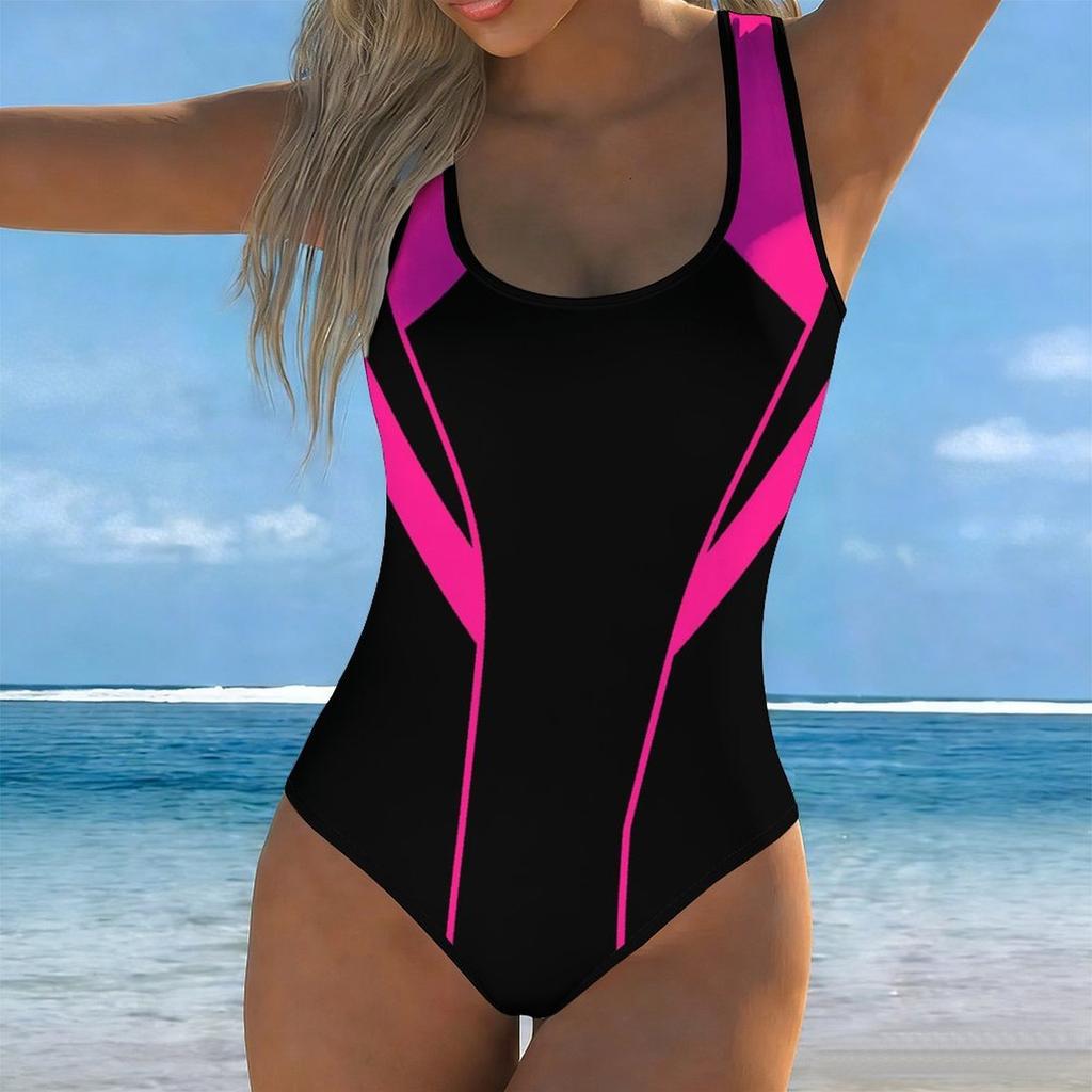 Summer Sexy Wave Curve Printed One-piece Swimsuit Slim Fit , Deep U-back Design, Beach Pool Vacation Eye-catching Fashion Swimsuit