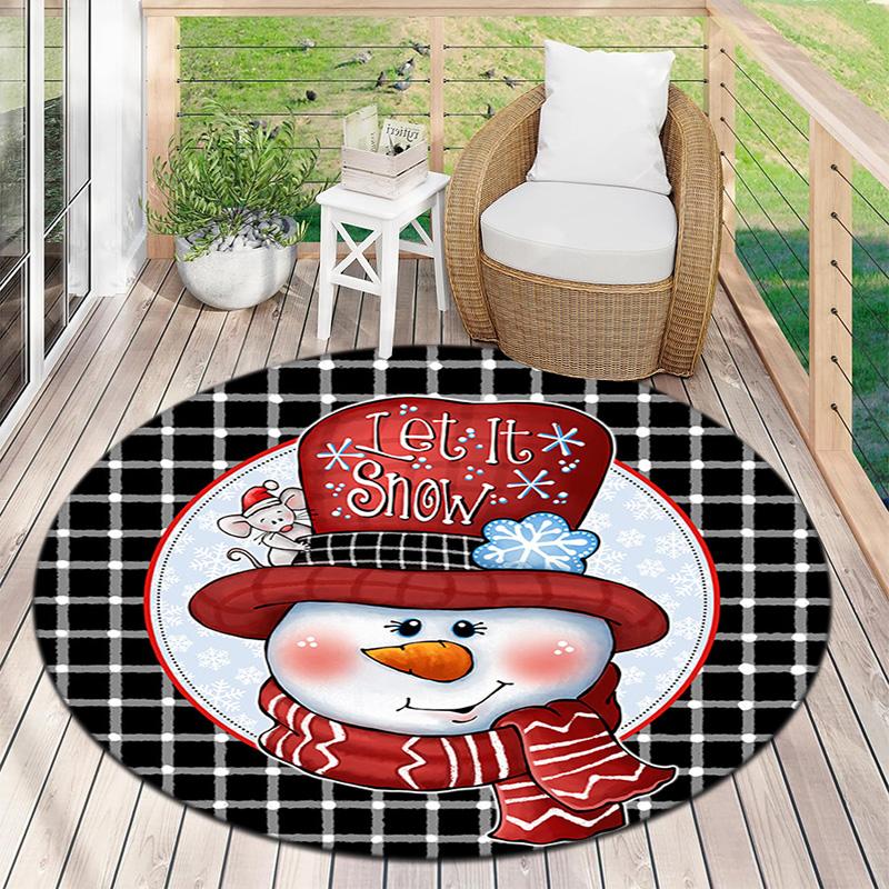 Cute Christmas Day Gift Bell Santa Claus Snowman Christmas Tree round rug Home Soft Decorative Anti slip Chair Mat Carpet Outdoor Floor Mat Carpet 106
