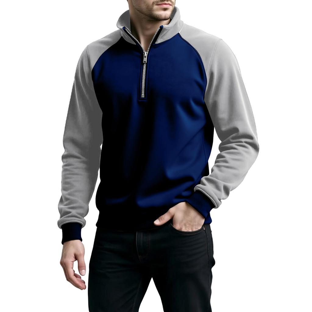 Men's Colorblock Half Zip Stand Collar Sweatshirt Men's Sports Large Size Casual Stand Collar Sweatshirt