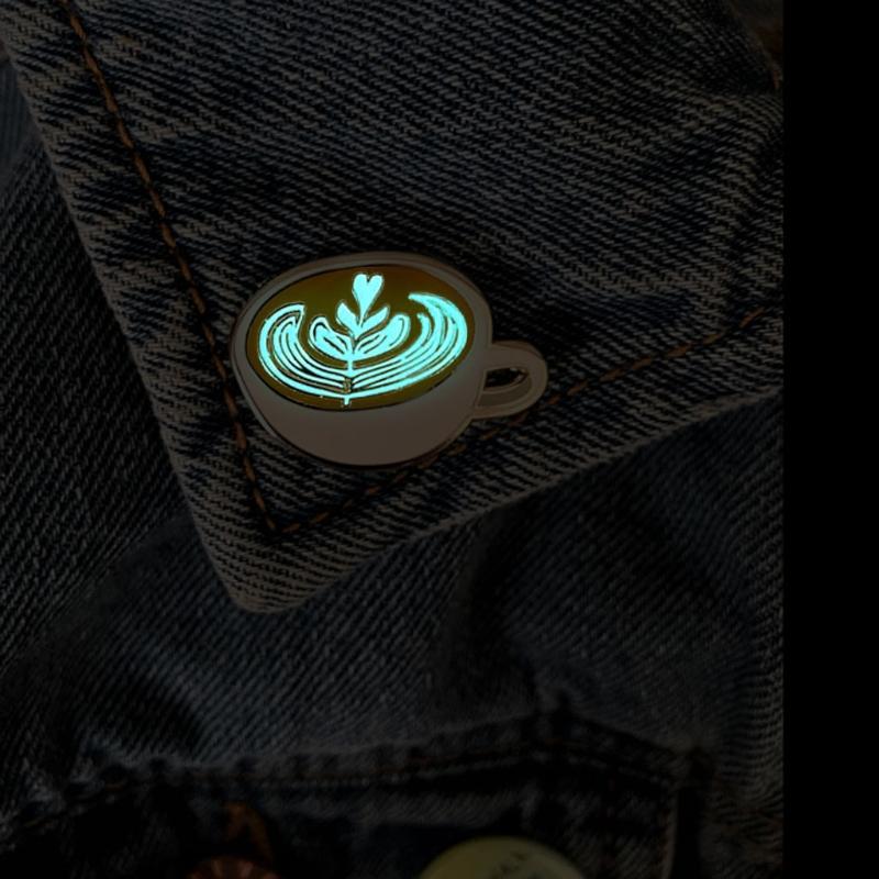 Creative Coffee Cup Brooch Luminous Cartoon Coffee Mug Lapel Pins Scarf Pins Glow in the Dark Latte Clothes Lapel Pi