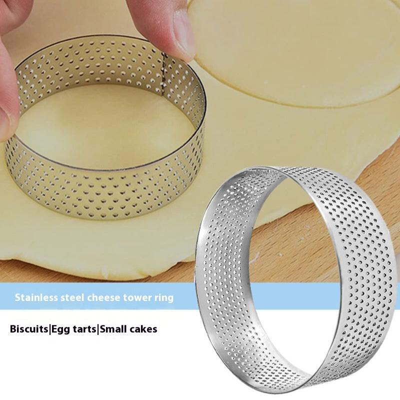 1Pc Stainless Steel Round Perforated Tart Ring With Hole Tart Bottom Tower Ring Fruit Pie Quiches Cake Ring Mousse Baking Mold