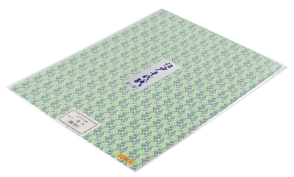 Ehime Paper Washi Edo Chiyogami Small 10 Co., Ltd. Paper, Chrysanthemum, Size, Green, Sheets, ED-No.27